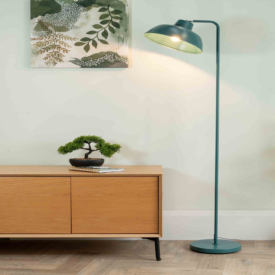 ValueLights Morris Matte Teal Floor Lamp with Teal Dome Shade