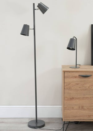 ValueLights Bibi Gloss Grey Floor Lamp with Grey Tapered Shade