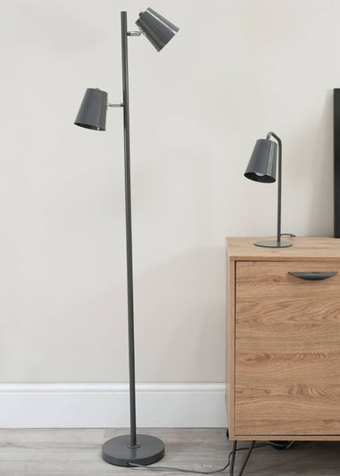 ValueLights Bibi Gloss Grey Floor Lamp with Grey Tapered Shade
