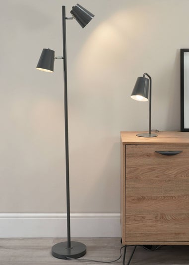 ValueLights Bibi Gloss Grey Floor Lamp with Grey Tapered Shade