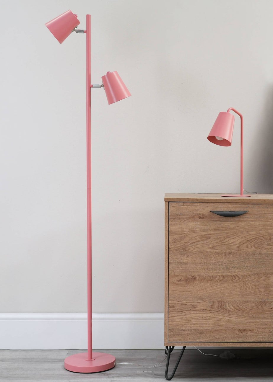 ValueLights Bibi Gloss Pink Floor Lamp with Pink Tapered Shade