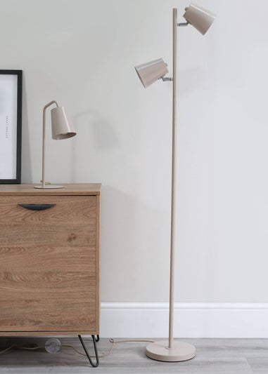 ValueLights Bibi Gloss Natural Floor Lamp with Natural Tapered Shade