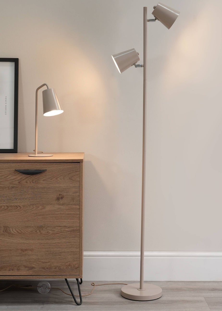 ValueLights Bibi Gloss Natural Floor Lamp with Natural Tapered Shade