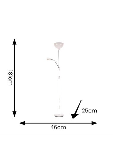 ValueLights Orion Matte White Floor Lamp with White Shade (181cm x 46cm x 25cm)