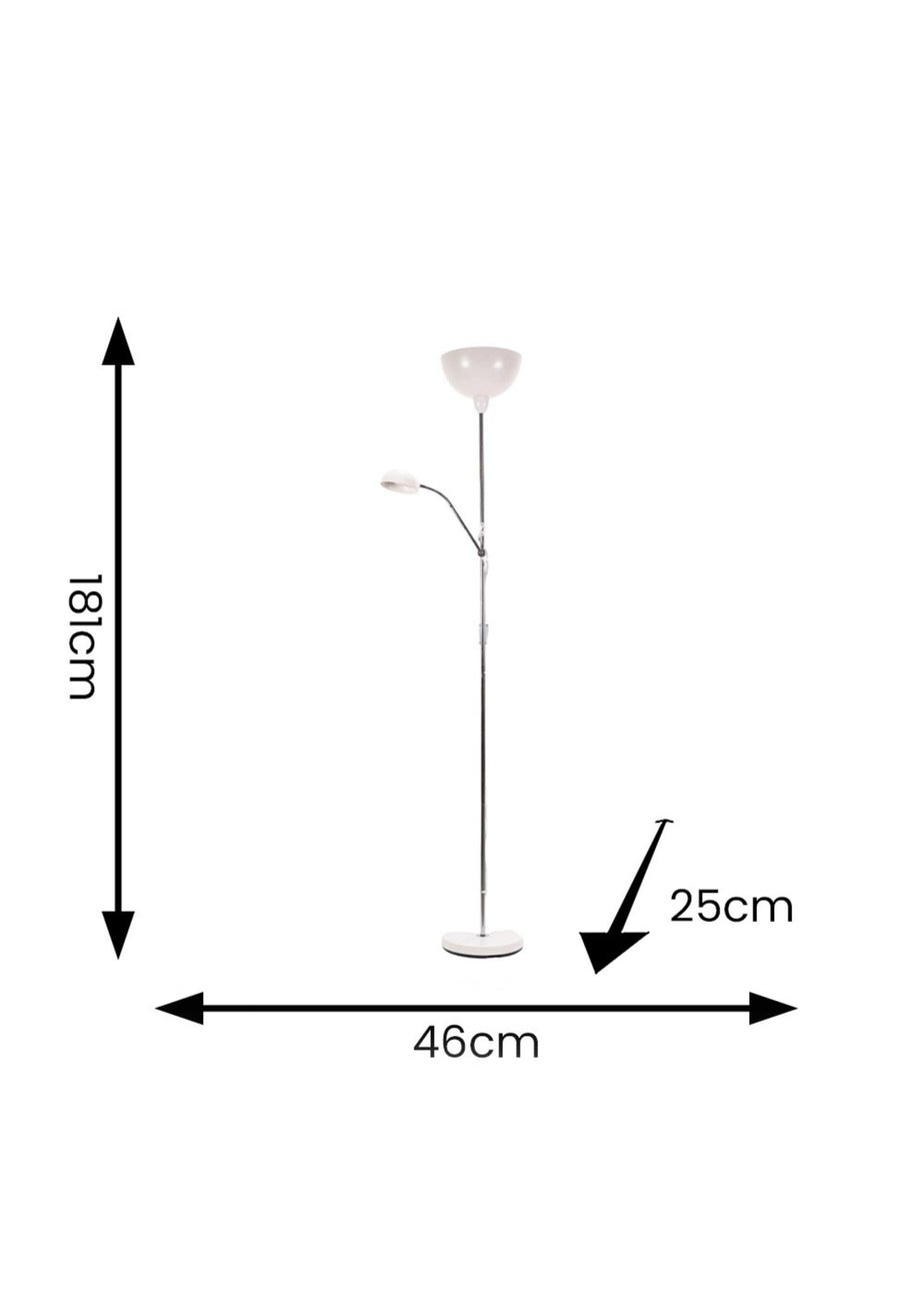ValueLights Orion Matte White Floor Lamp with White Shade (181cm x 46cm x 25cm)