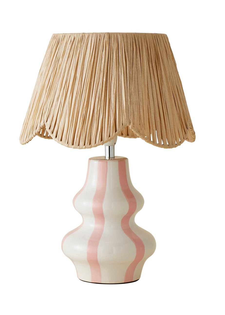 ValueLights Perrie Gloss Pink Table Lamp with Natural Tapered Shade
