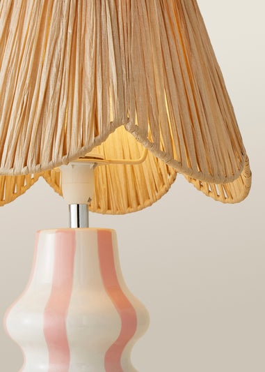 ValueLights Perrie Gloss Pink Table Lamp with Natural Tapered Shade