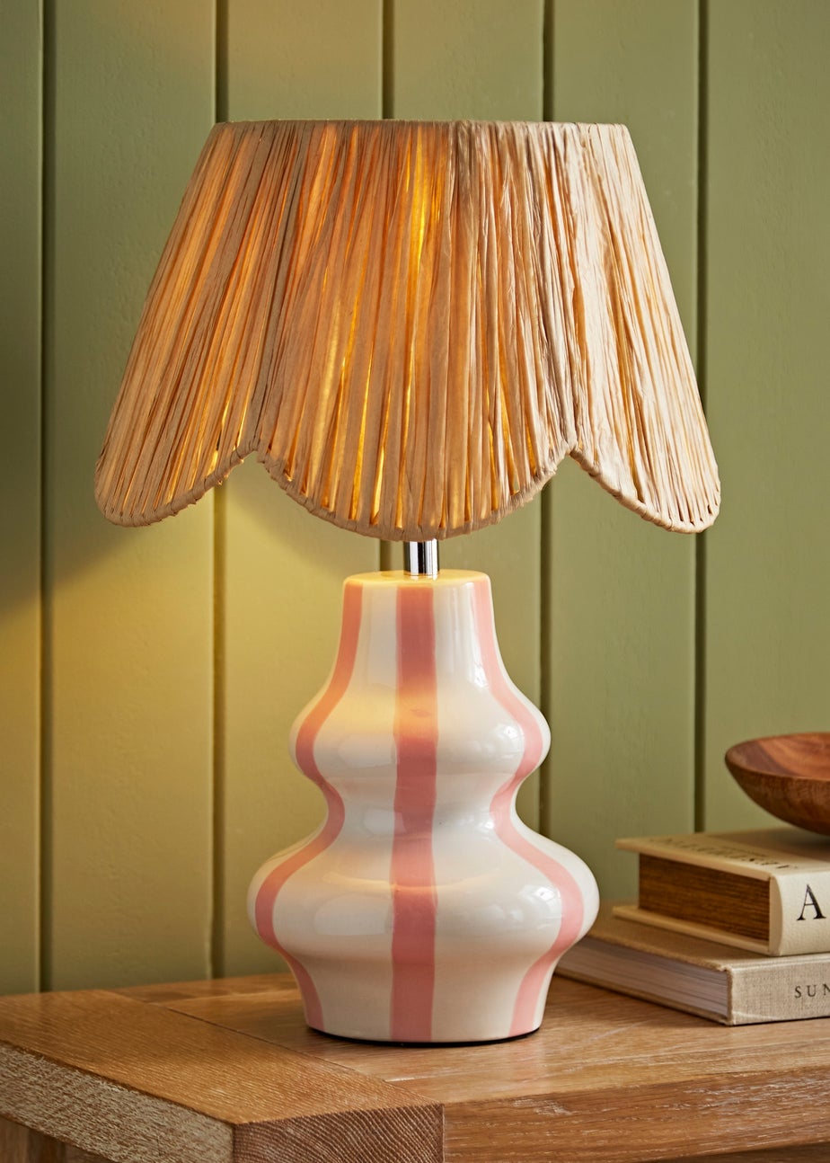 ValueLights Perrie Gloss Pink Table Lamp with Natural Tapered Shade