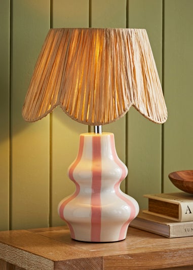 ValueLights Perrie Gloss Pink Table Lamp with Natural Tapered Shade