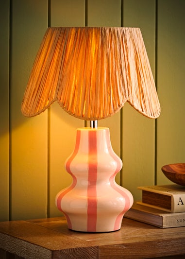ValueLights Perrie Gloss Pink Table Lamp with Natural Tapered Shade