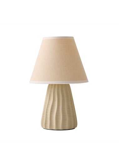 ValueLights Saskia Gloss Cream Table Lamp with Cream Tapered Shade