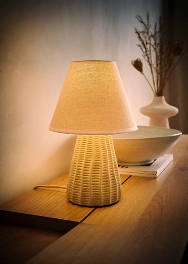 ValueLights Saskia Gloss Cream Table Lamp with Cream Tapered Shade