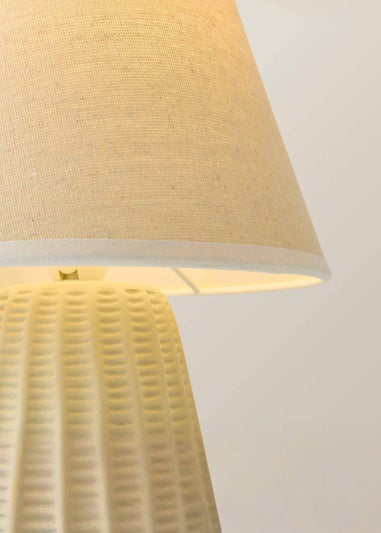 ValueLights Saskia Gloss Cream Table Lamp with Cream Tapered Shade