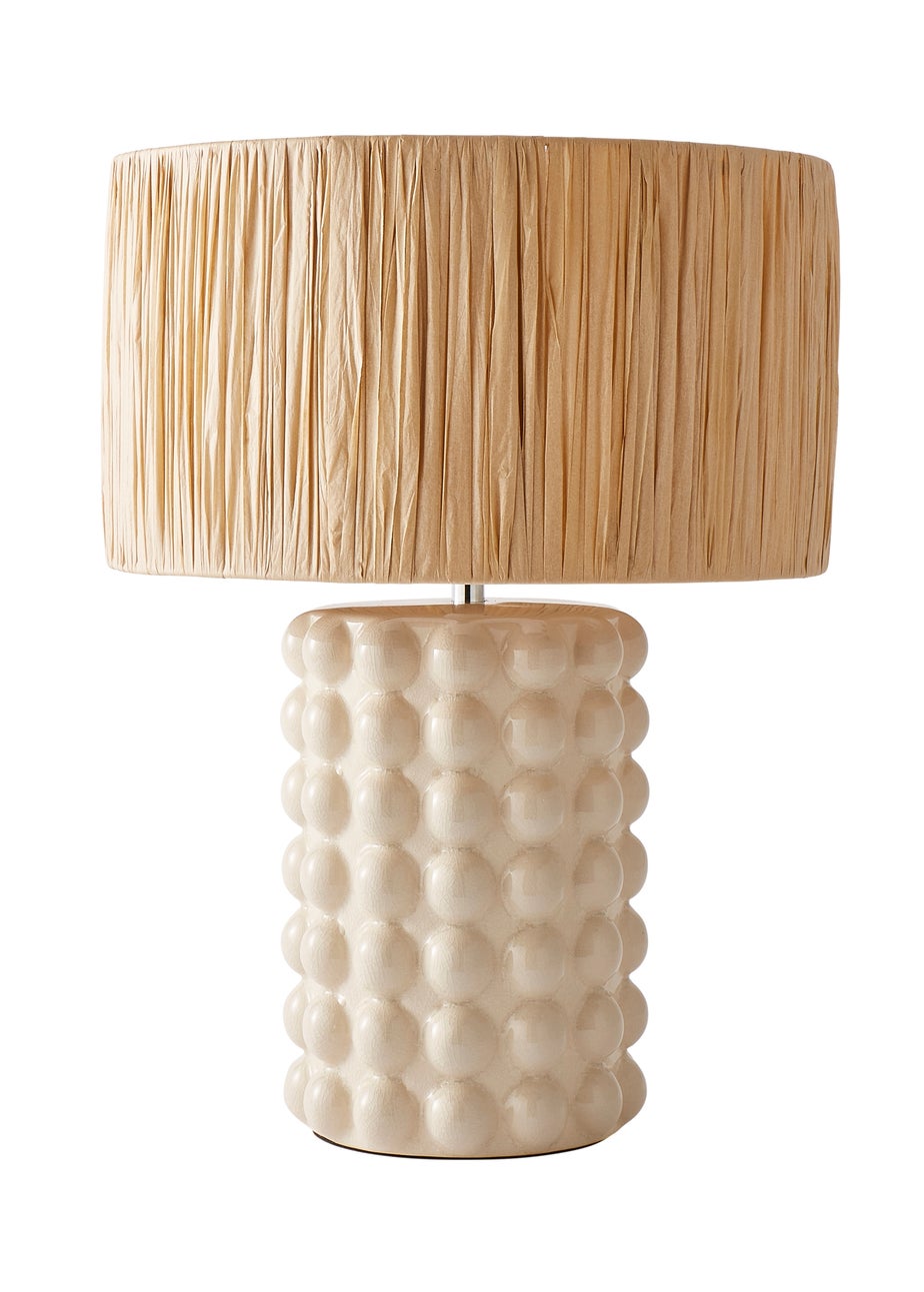 ValueLights Kiran Gloss Cream Table Lamp with Natural Drum Shade