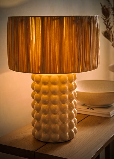 ValueLights Kiran Gloss Cream Table Lamp with Natural Drum Shade