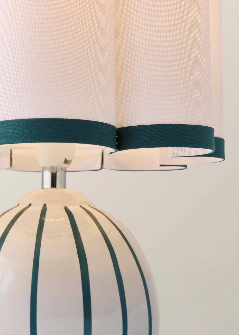 ValueLights Rohan Gloss Green Table Lamp with Cream Drum Shade