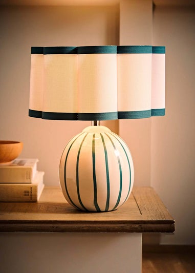ValueLights Rohan Gloss Green Table Lamp with Cream Drum Shade