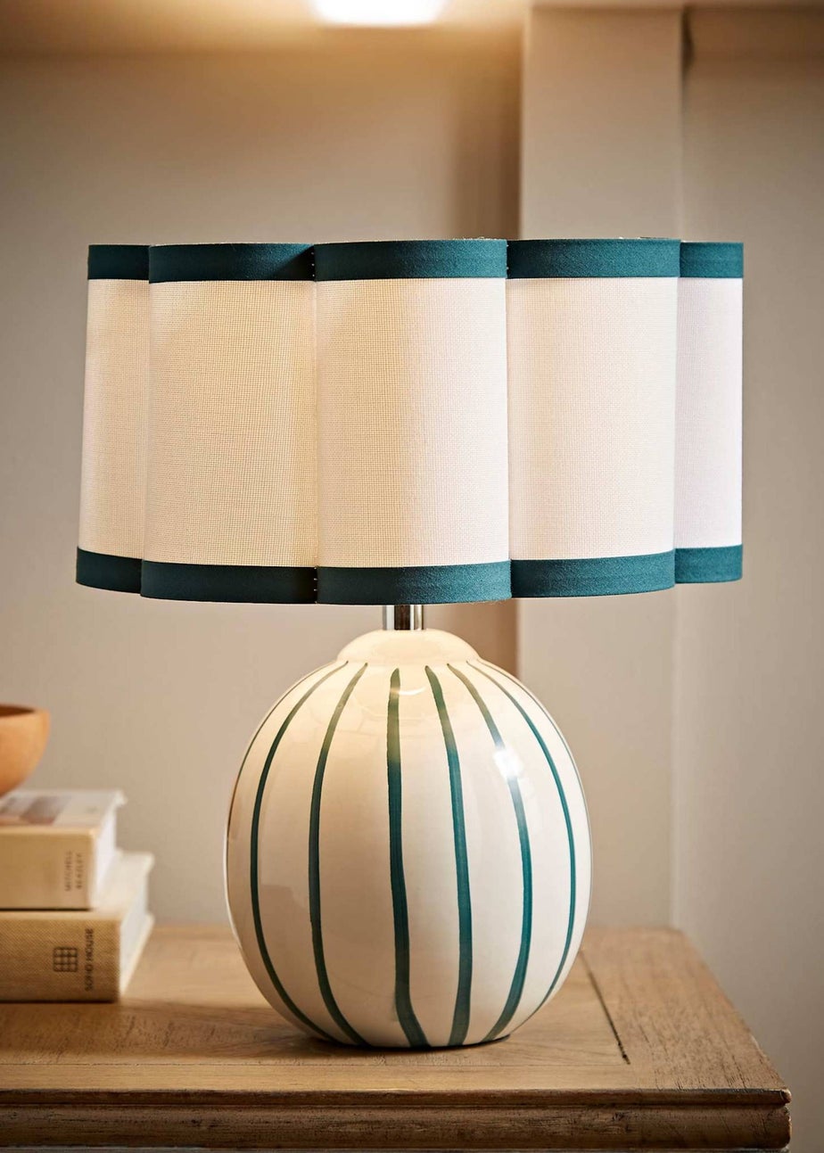ValueLights Rohan Gloss Green Table Lamp with Cream Drum Shade
