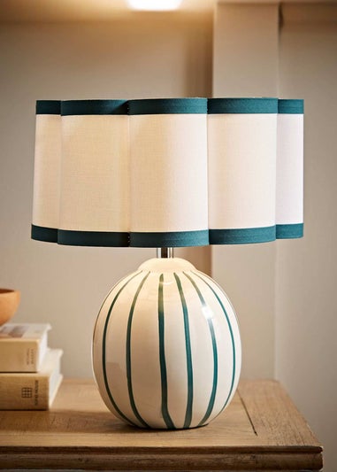ValueLights Rohan Gloss Green Table Lamp with Cream Drum Shade