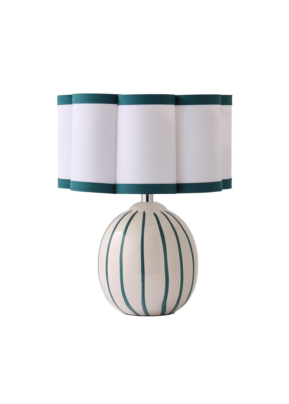 ValueLights Rohan Gloss Green Table Lamp with Cream Drum Shade