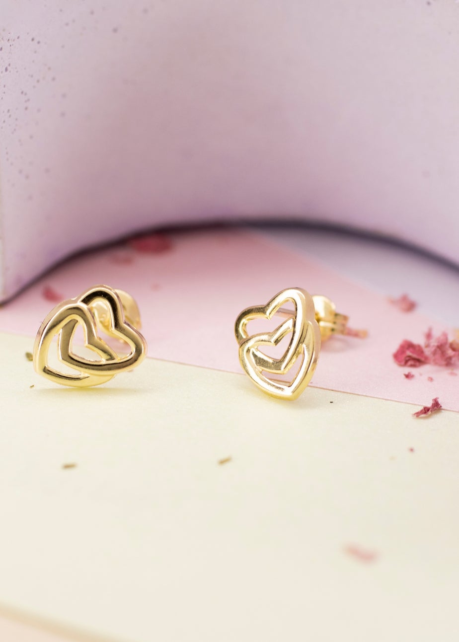 Golden Moments 9ct Yellow Gold Entwined-Hearts Stud Earrings