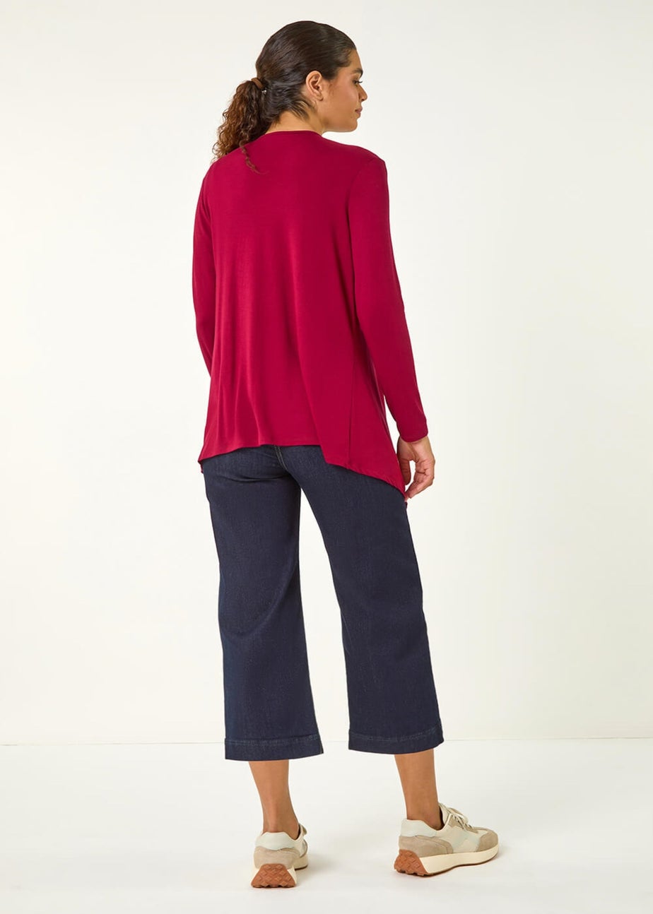 Roman Red Waterfall Front Jersey Knit Cardigan