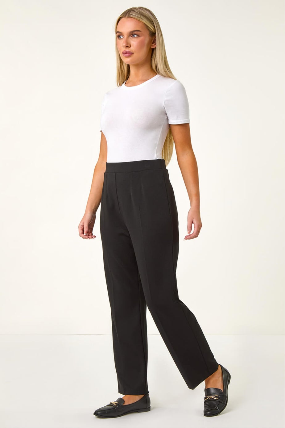 Roman Black Petite Straight Leg Ponte Stretch Trouser