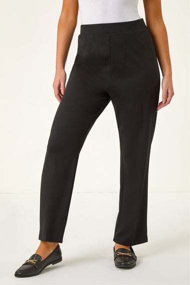Roman Black Petite Straight Leg Ponte Stretch Trouser