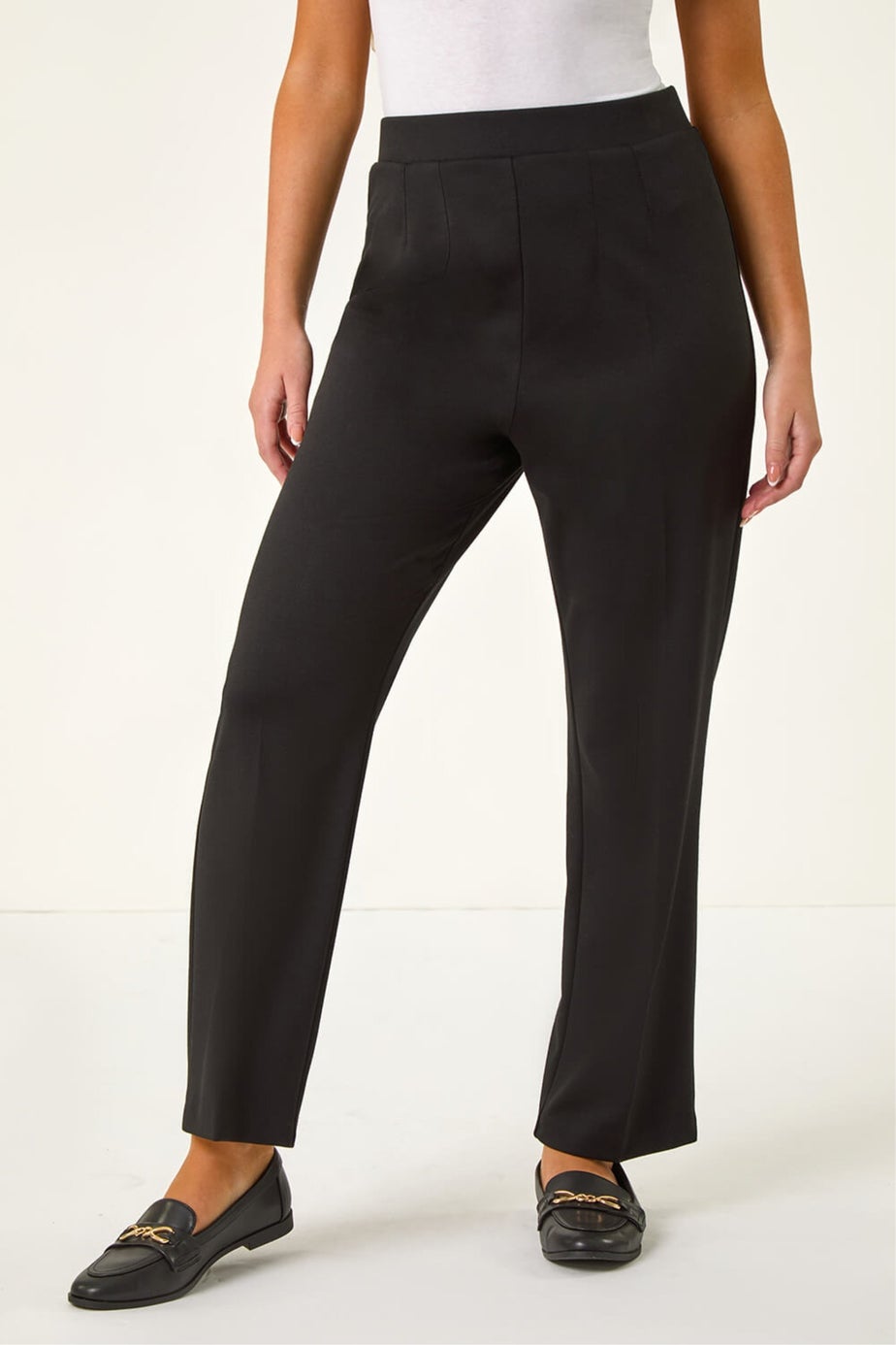 Roman Black Petite Straight Leg Ponte Stretch Trouser