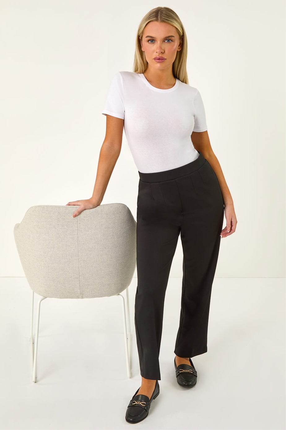 Roman Black Petite Straight Leg Ponte Stretch Trouser