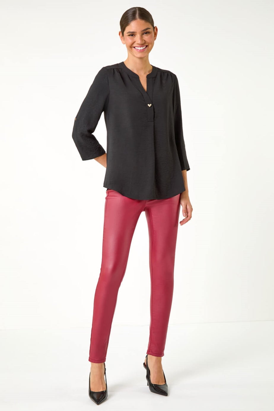 Roman Black Heart Button Detail Shirt