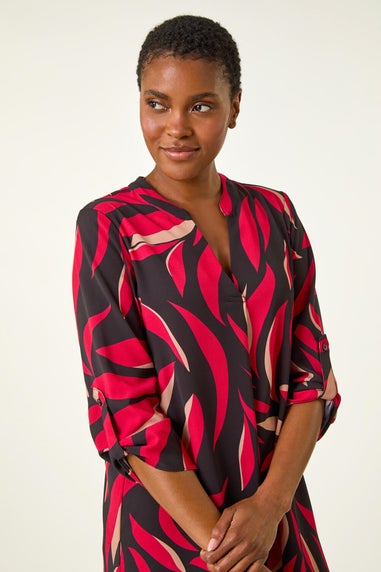 Roman Red Abstract Cut Away Neck Top