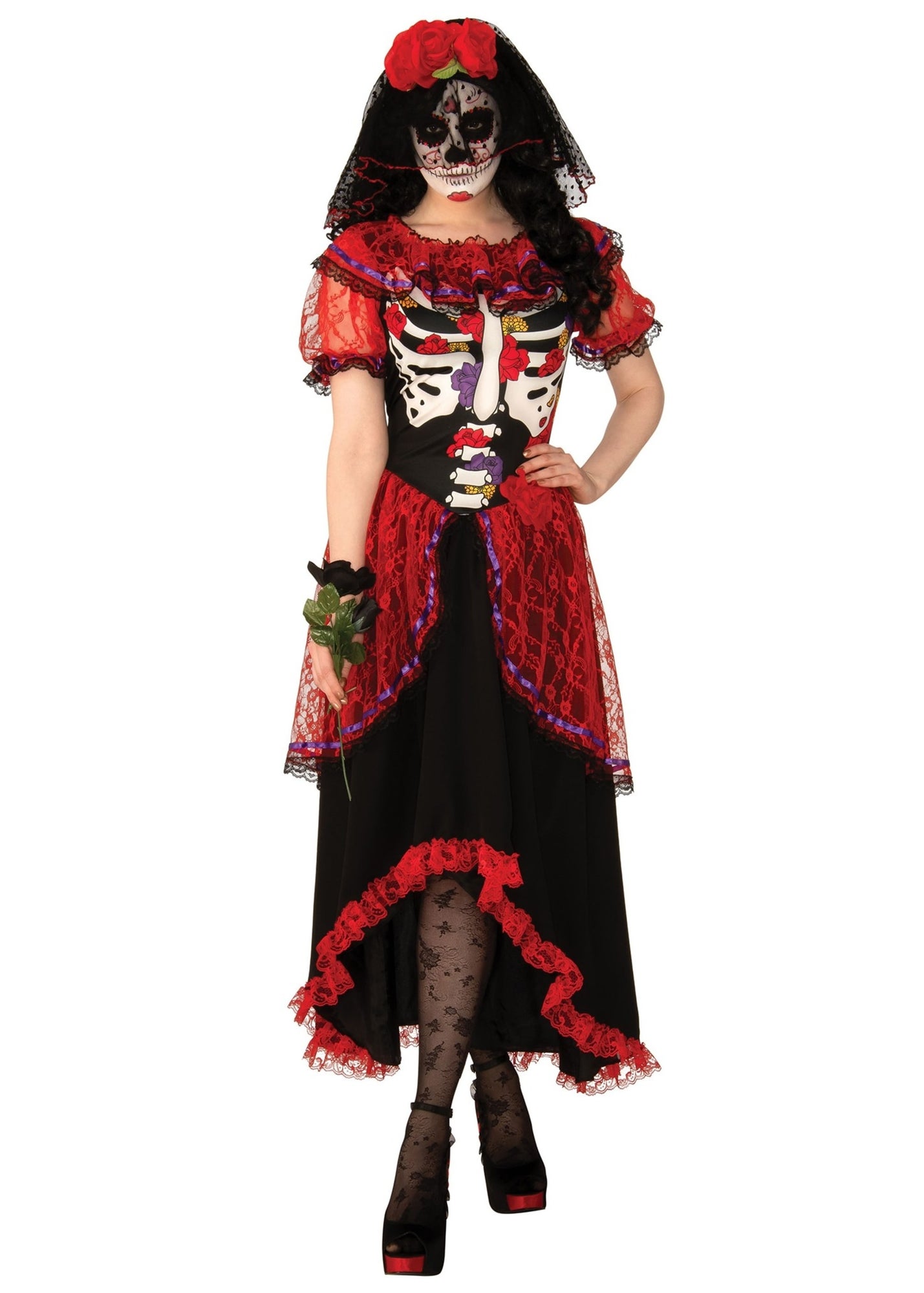 Bristol Novelty Damen Skelett-Overall 'Day Of The Dead' – ärmellos, Buntes Design | Größe Ca. 38-44, Perfekt Für Halloween & Kostümpartys