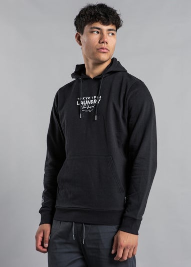 Tokyo Laundry Black Raised Rubber Print Hoody with Drawcord