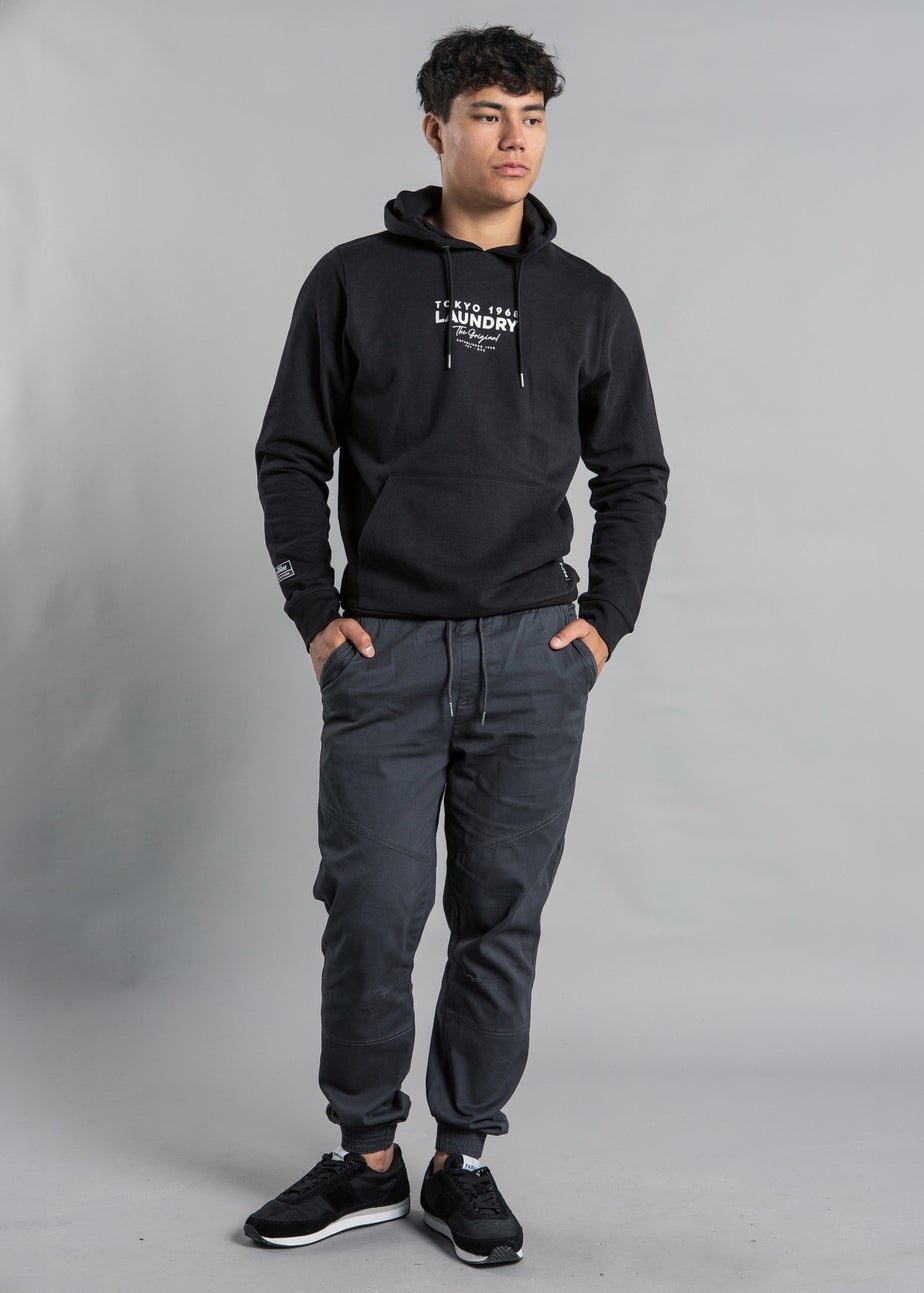Tokyo Laundry Black Raised Rubber Print Hoody with Drawcord