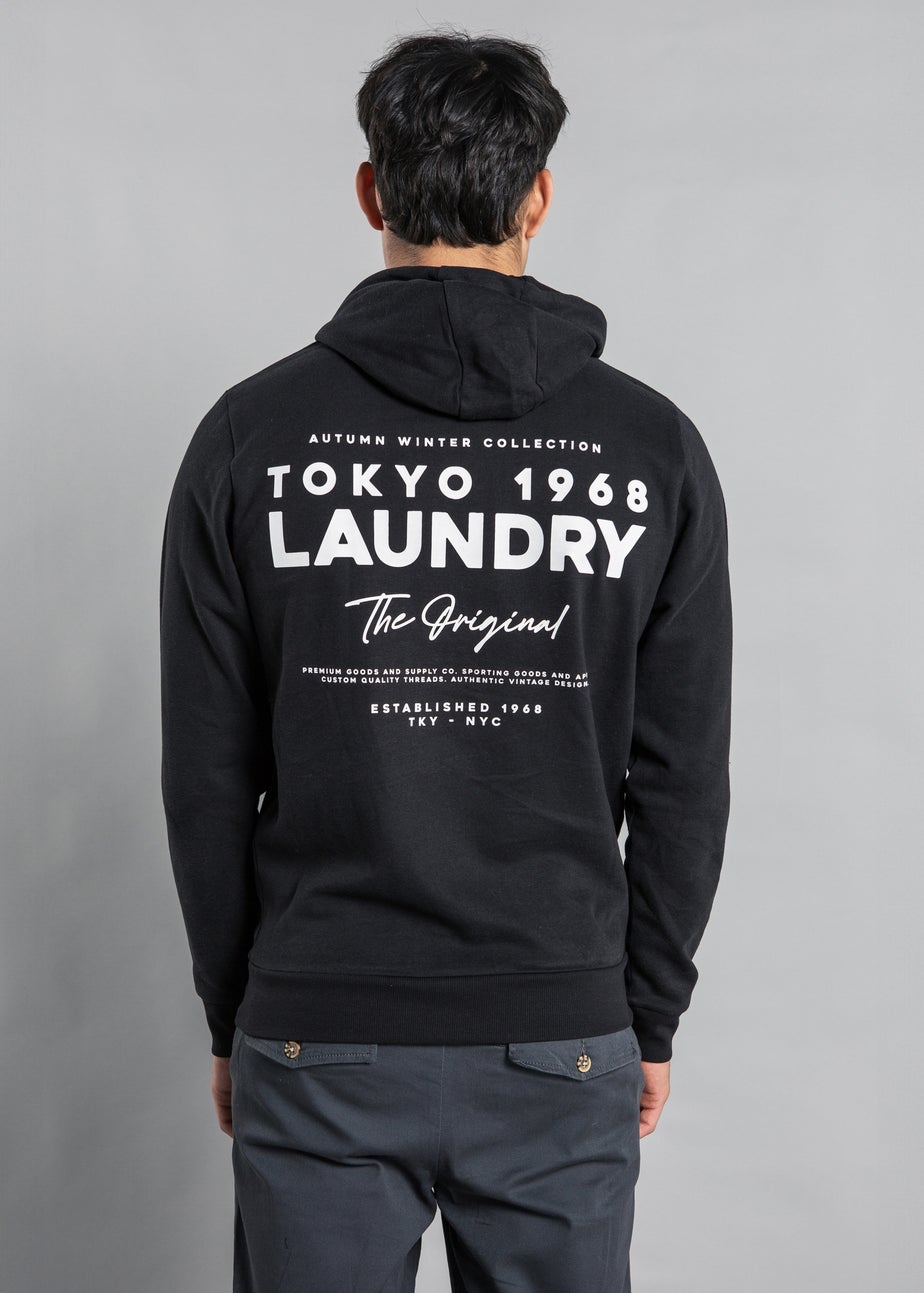 Tokyo Laundry Black Raised Rubber Print Hoody with Drawcord
