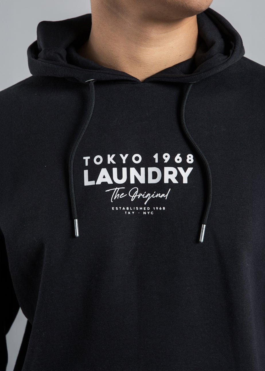 Tokyo Laundry Black Raised Rubber Print Hoody with Drawcord