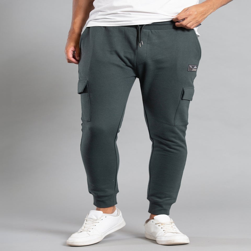 Tokyo Laundry Dark Green Cotton Blend Joggers with Cargo-Style Pockets