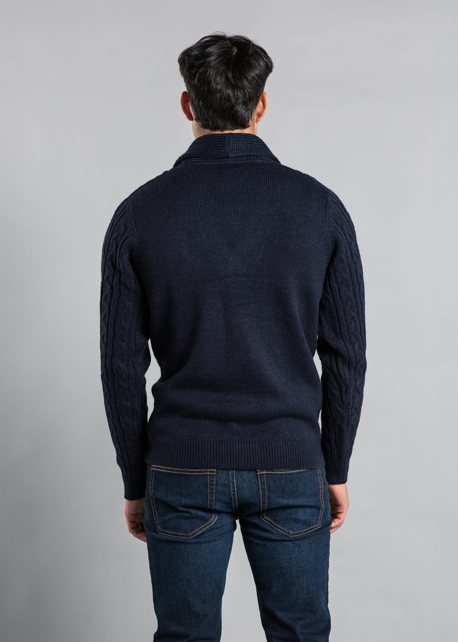 Tokyo Laundry Navy Shawl Neck Cable Knit Cardigan