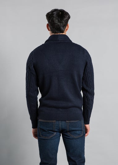 Tokyo Laundry Navy Shawl Neck Cable Knit Cardigan
