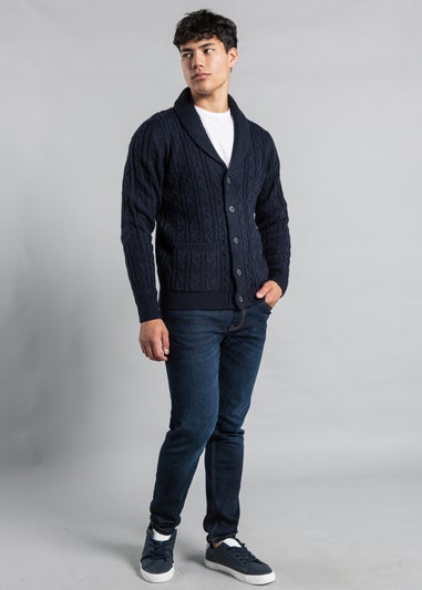 Tokyo Laundry Navy Shawl Neck Cable Knit Cardigan