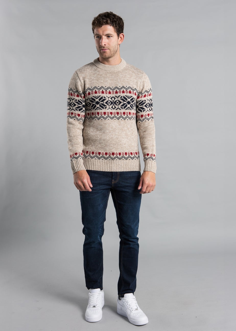 Tokyo Laundry Natural Crew Neck Jumper with Jacquard Print