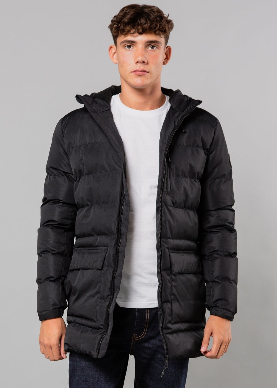 Tokyo Laundry Black Hooded Padded Parka Jacket with Toggles