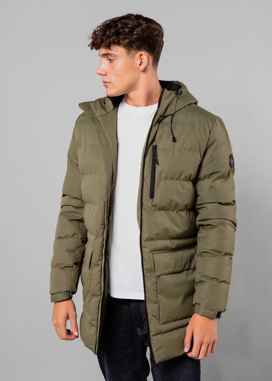 Tokyo Laundry Khaki Hooded Padded Parka Jacket with Toggles
