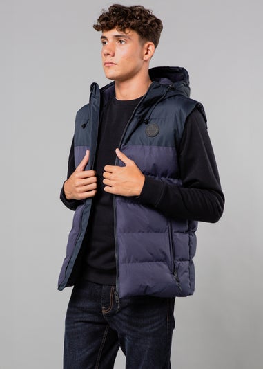 Tokyo Laundry Navy Colour Block Padded Hooded Gilet