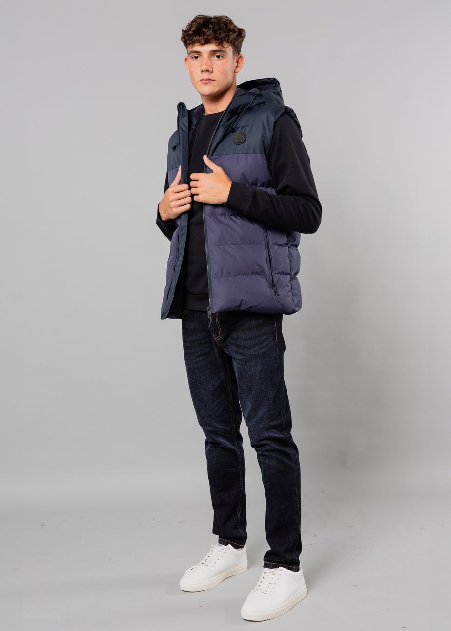 Tokyo Laundry Navy Colour Block Padded Hooded Gilet