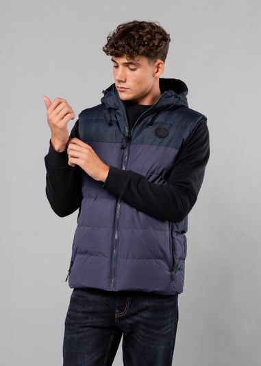 Tokyo Laundry Navy Colour Block Padded Hooded Gilet