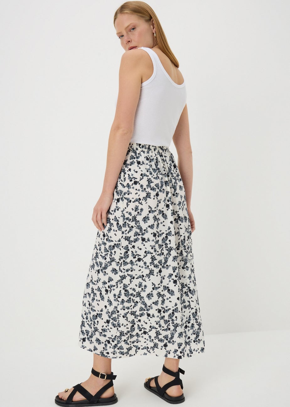 Black Floral Flared Hem Midaxi Skirt