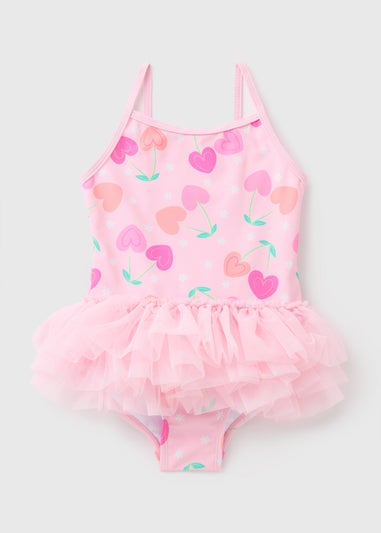 Girls Pink Cherry Tutu Swimsuit (1-7yrs)