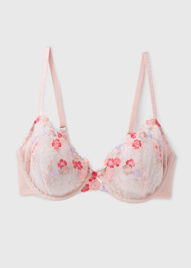 Pink Floral Embroidered Co Ord Bra